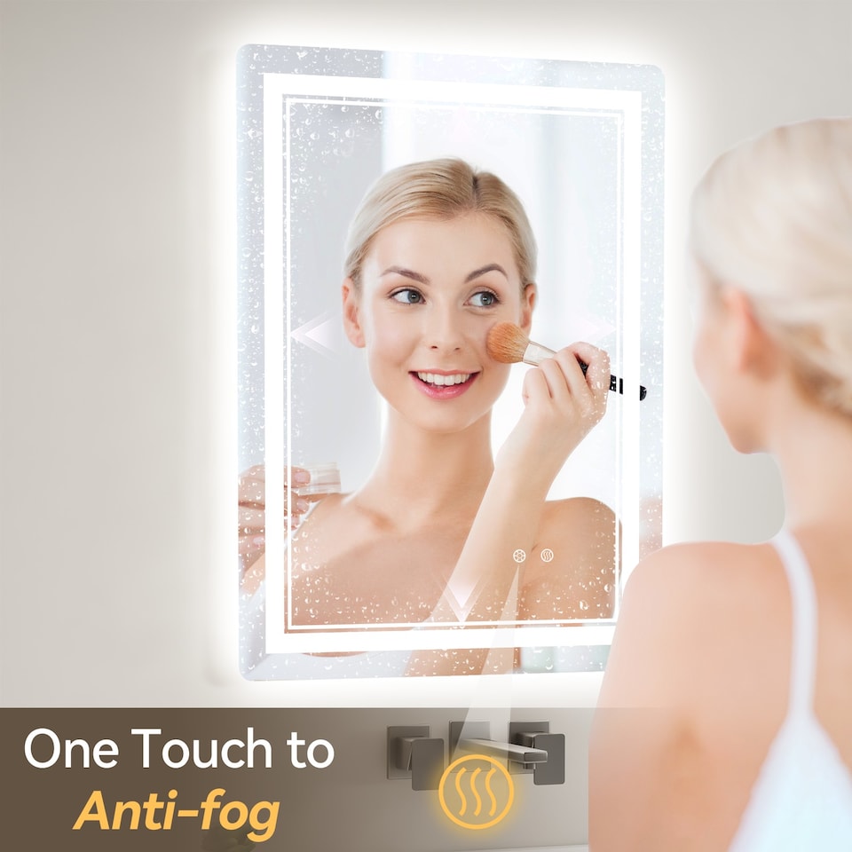image 1 of Rattantree LED Bathroom Mirror Wall Mounted Anti Fog Dimmable 60 x 80cm