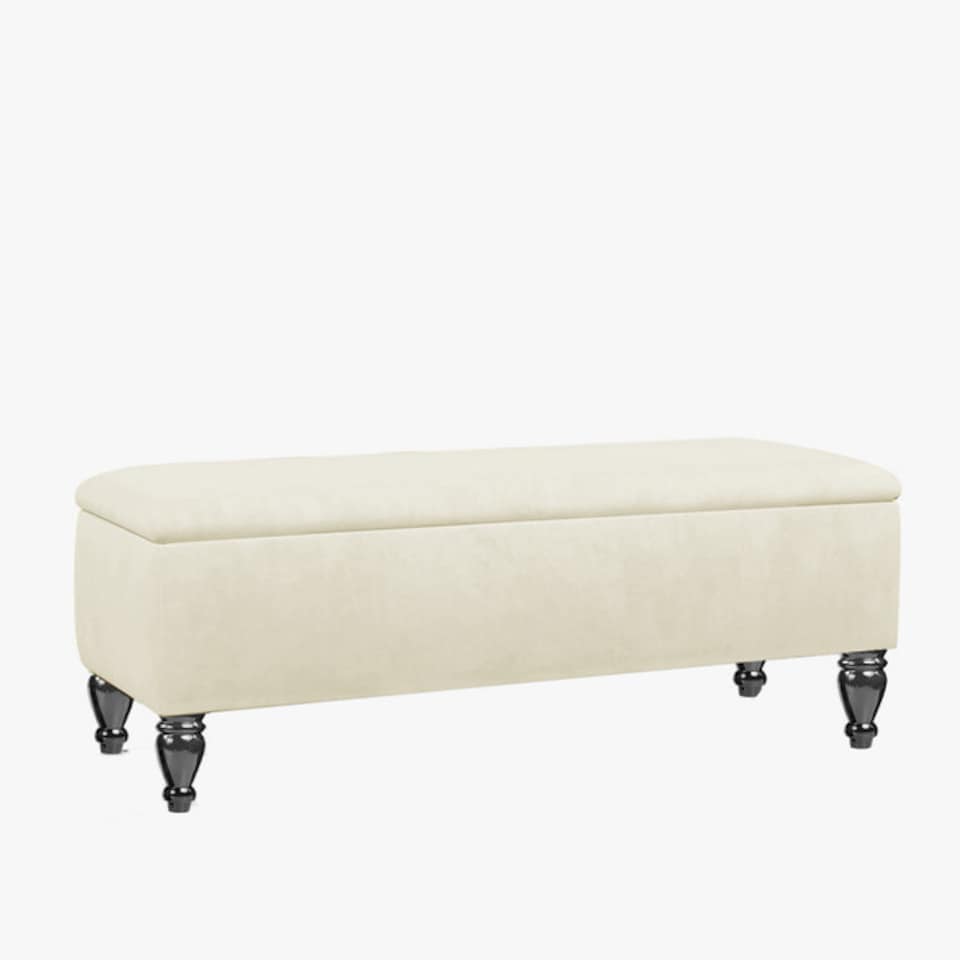 image 1 of Lisbon Plain 90cm Ottoman Storage Bench - Plush Velvet Shoe Bench - Cream  Upholstery Footstool with Storage