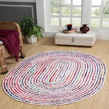 CARNIVAL White Oval Rug with Fabric - Cotton - L90 x W150 - Multicolour Multi