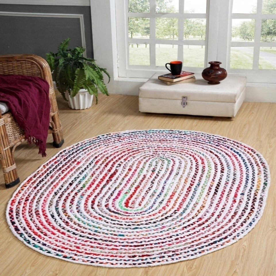 image 1 of CARNIVAL White Oval Rug with Fabric - Cotton - L90 x W150 - Multicolour Multi