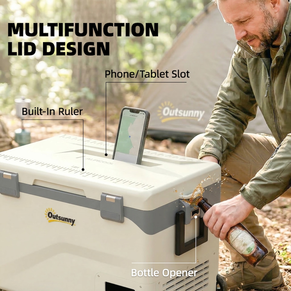 image 1 of Outsunny 42.5L Compressor Car Fridge Freezer, Camping Refrigerator | Brown | Green, Black | 72.6 x 42.2 x 50 cm