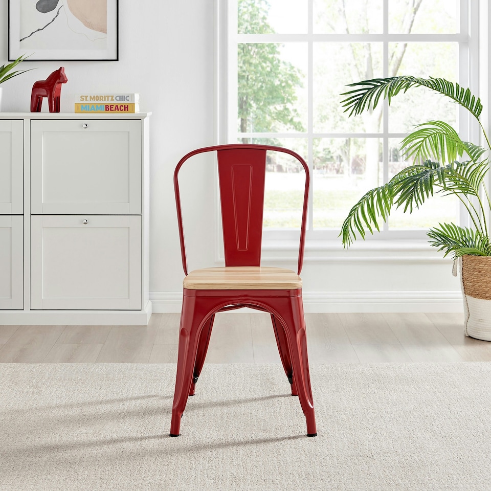 image 1 of Furniturebox 2x Colton 'Tolix' Style Red Metal Dining Chairs Wood Seat