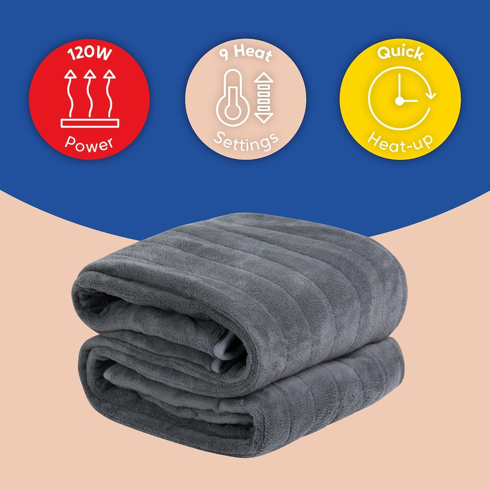 image 1 of Russell Hobbs Electric Blanket Grey Heated Throw Microfleece 9 Heat Settings RHHT1004GR Grey