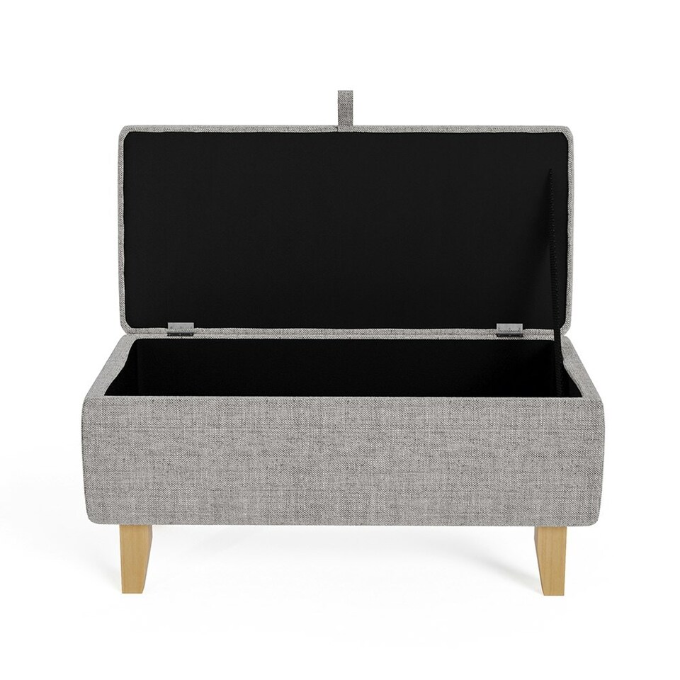 image 1 of Living and Home Linen Upholstered Storage Ottoman - Light Grey - 71cm
