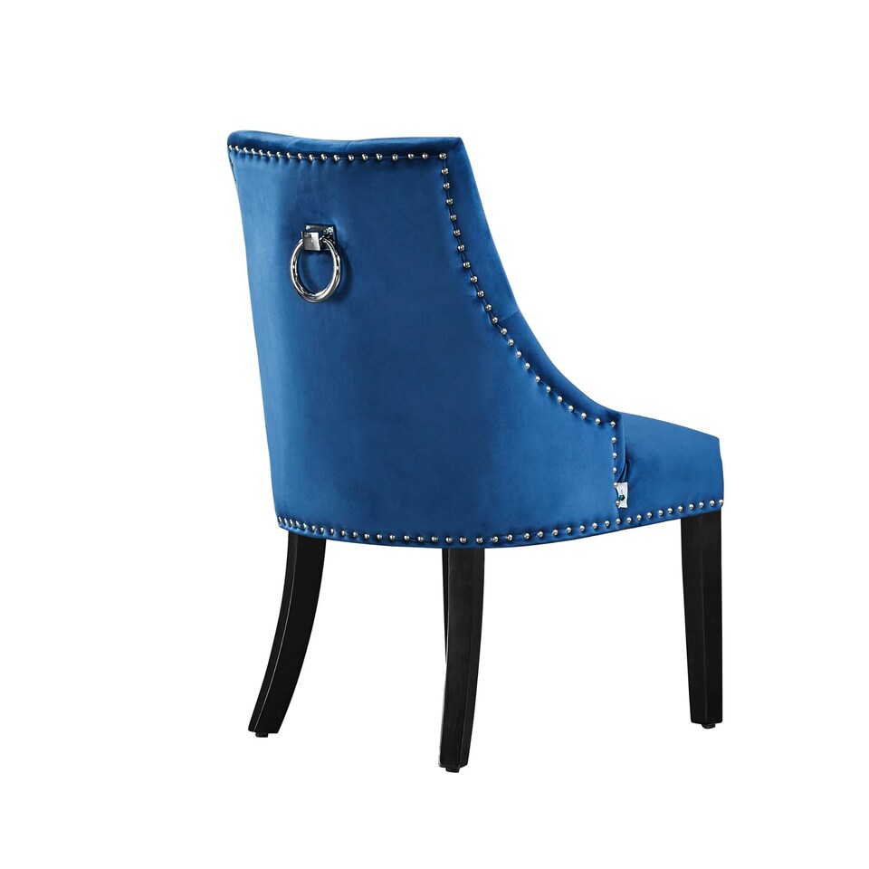 image 1 of Set of 4 Velvet Dining Chairs Ergonomic Scoop Knockerback & Button Tufted Wood Legs Blue