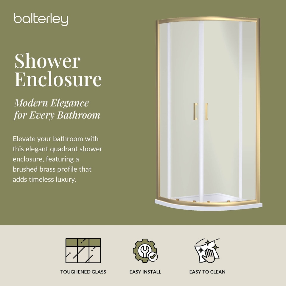 image 1 of 6mm Glass Quadrant Shower Enclosure 1900 x 900 x 900mm Brushed Brass | Copper | Brushed Brass | 1