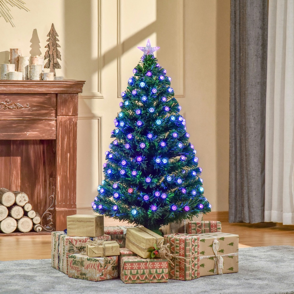 image 1 of 4FT Pre-Lit Artificial Christmas Tree w/ Fibre Optic Led Light Xmas Decorations