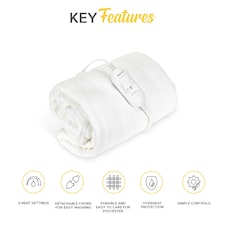 MONHOUSE Premium Soft Fleece Electric Blanket - Heated Under Blanket - Detachable Controller & Machine Washable - 3 Heat Settings - Single 65x135cm - White
