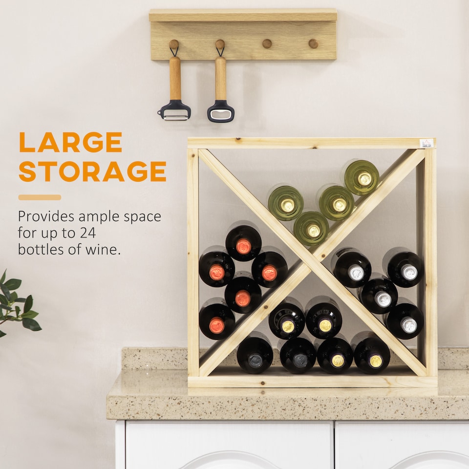 image 1 of HOMCOM 24 BottleWine Rack, X-cube Wine Holder for Kitchen, Natural