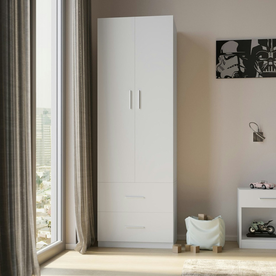 image 1 of White 2-Door 2-Drawer Wardrobe. Pink | Accent Colour: Pink