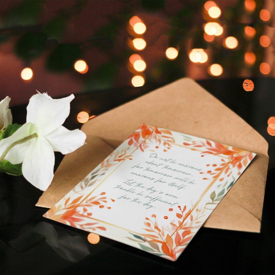 image 1 of Matthew 6:34 Live in the Moment Orange Flowers Bible Christian Birthday Card