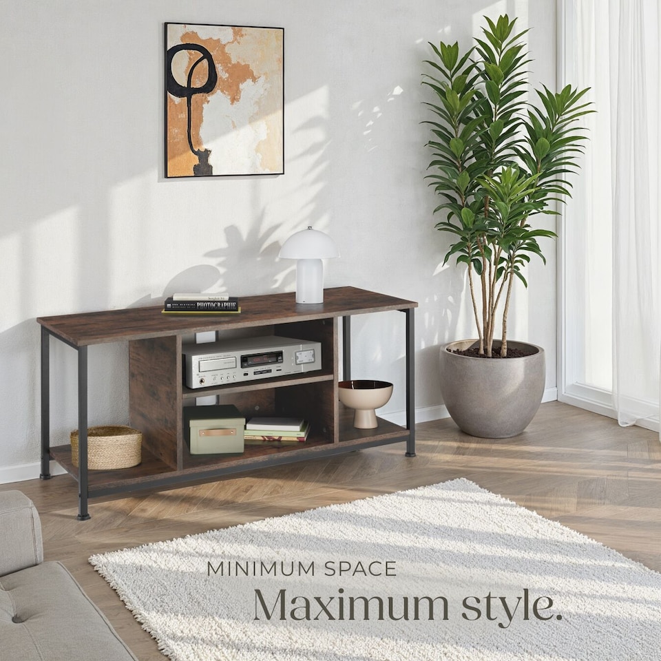 image 1 of TV Stand - lowboard cabinet with 4 compartments, adjustable shelf | Brown | Industrial wood dark, rustic | 110 x 40 x 50,50 cm | 1