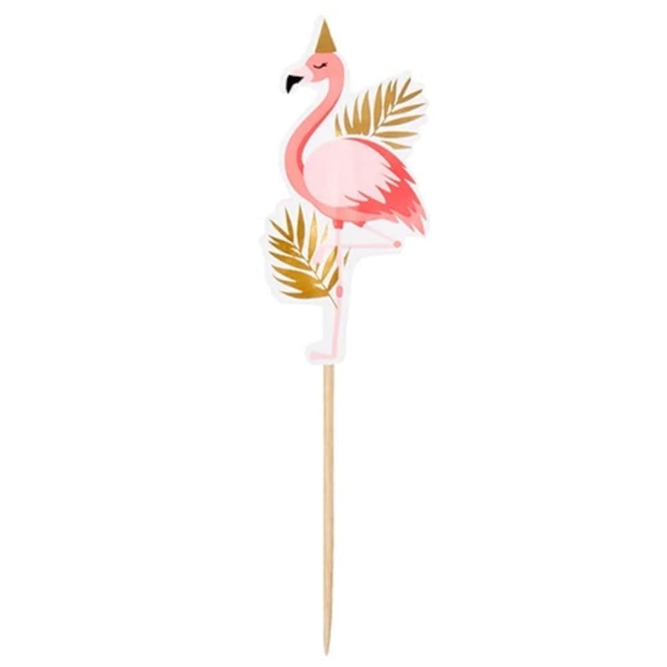 image 1 of Flamingo Gold Foil Food Cocktail Picks - Pack of 12