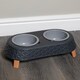 image 10 of 16cm x 9cm Grey Plastic Raised Double Pet Bowl Feeding Station with Stand