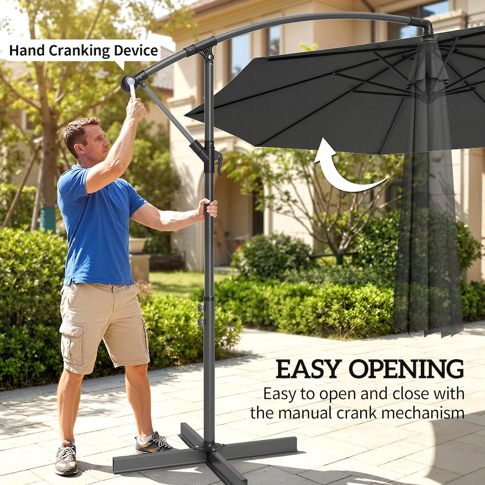 image 1 of Outsunny 3(m) Banana Parasol Cantilever Umbrella Garden | Grey | Grey | 3 m diameter