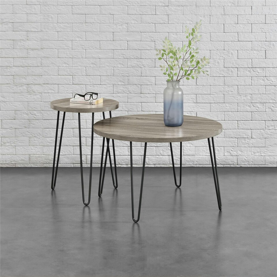 image 1 of Owen Retro Round End Table in Distressed Grey Oak Grey | Grey Oak
