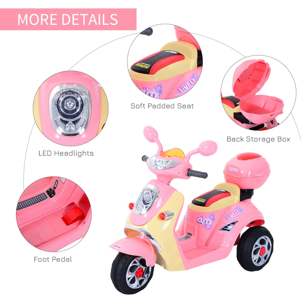 image 1 of HOMCOM Kids Electric Ride On Toy Car 6V Electric Motorbike with Chargeable Battery Headlight and Music for 3-5 Years - Pink