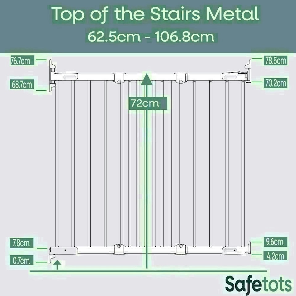 image 1 of Safetots Top of The Stairs Screw Fitted Stair Gate, Black Metal, 62.5cm - 106.8cm, Metal Baby Gate, Screw Fit Safety Barrier, Stylish and Practical Safety Gate