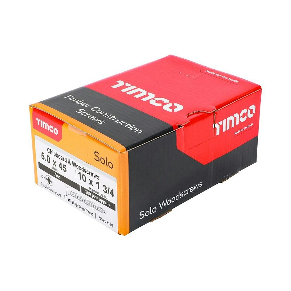 image 1 of Timco - Solo Chipboard & Woodscrews - PZ - Double Countersunk - Zinc (Size 5.0 x 45 - 200 Pieces)