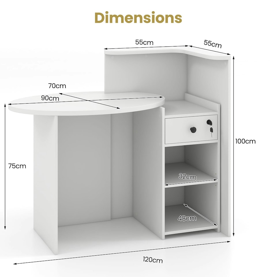 image 1 of COSTWAY Reception Desk with Lockable Drawer White & Black Black