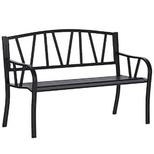 Outsunny 2Seater Garden Bench Solid Metal Loveseat Outdoor Furniture for Patio Family Chair w Decorative Backrest Ergonomic Armrest