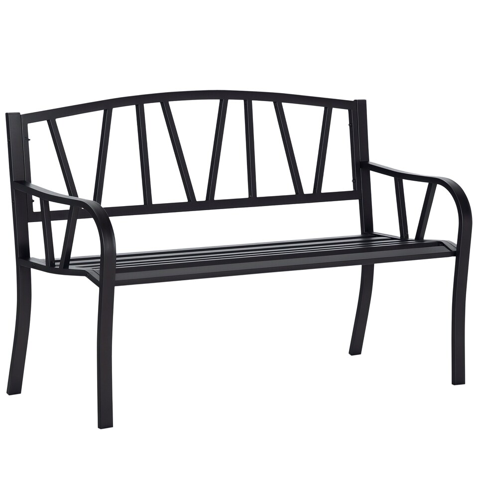 image 1 of Outsunny 2Seater Garden Bench Solid Metal Loveseat Outdoor Furniture for Patio Family Chair w Decorative Backrest Ergonomic Armrest