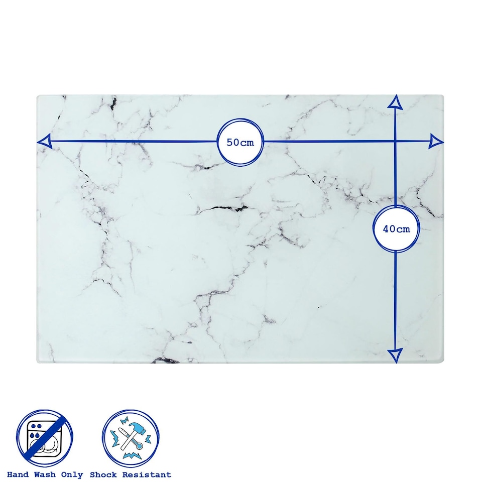 image 1 of Harbour Housewares Rectangle Glass Chopping Board - 50cm x 40cm - Marble | White | Marble