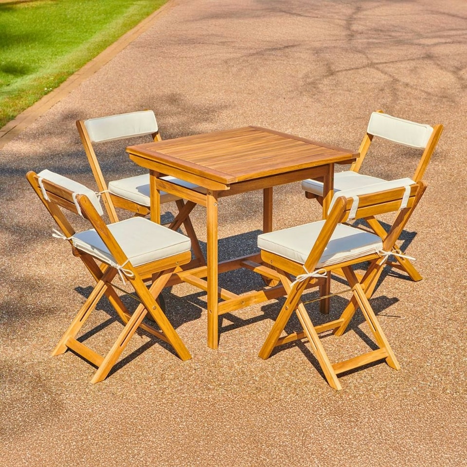image 1 of Seaford Folding 4-Seater Garden Bistro Set – Acacia Wood with Cushions