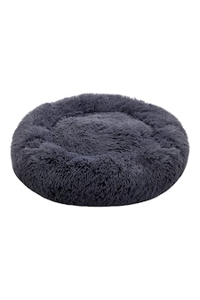 Living and Home Calming Round Donut Plush Dog Cuddler Bed | Grey | Dark Grey