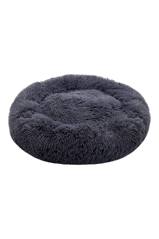 image 1 of Living and Home Calming Round Donut Plush Dog Cuddler Bed | Grey | Dark Grey