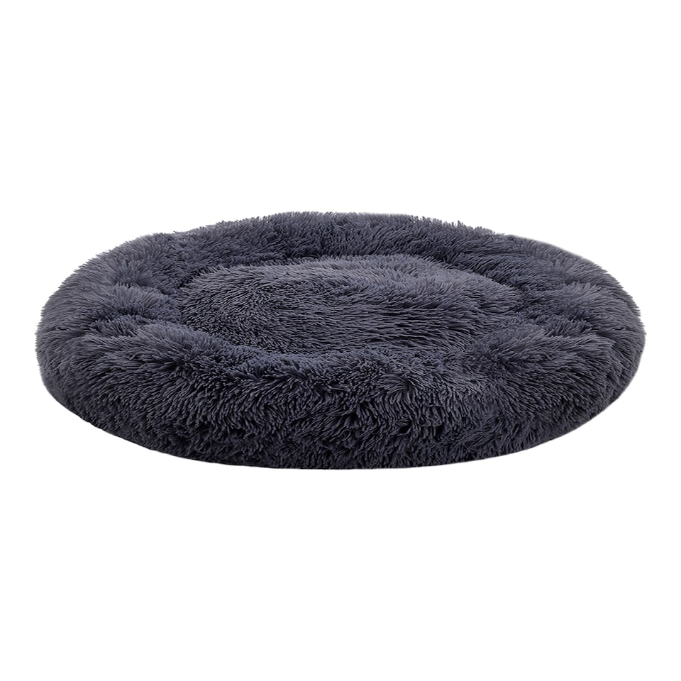 image 1 of Living and Home Calming Round Donut Plush Dog Cuddler Bed | Grey | Dark Grey