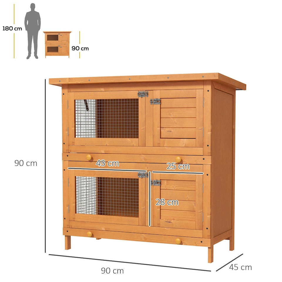 image 1 of PawHut 2-Tier Wooden Rabbit Hutch with Sliding Tray