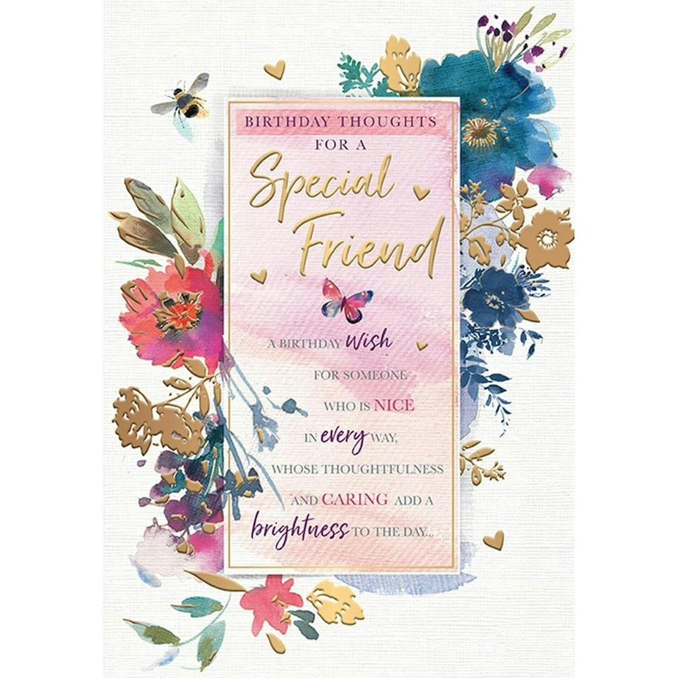 Words 'n' Wishes Female Special Friend 'Happy Birthday' Card - Beautiful Design with a Loving Verse and Watercolour Flowers - Foil Finish - For Her