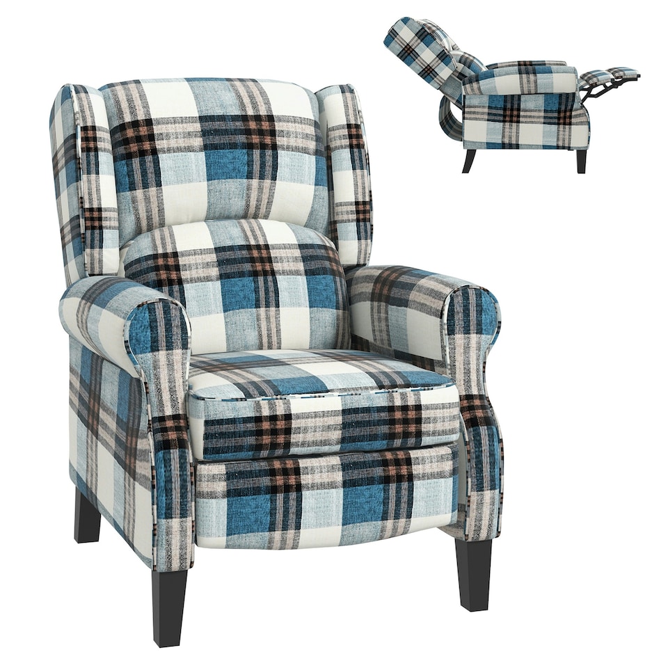 image 1 of HOMCOM Recliner Chair for Living Room Wingback Chair with Padded Armrest Blue
