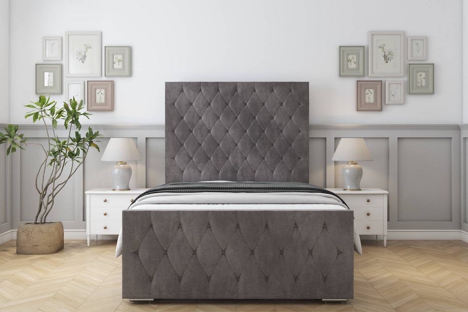 image 1 of Sloomy Watson Slate Naples Bed Frame With Mattress With 50" Upholstered Headboard 4' Small Double