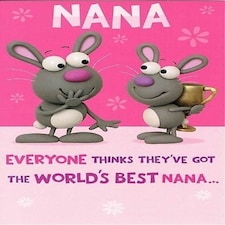 Hanson White Nana Birthday Card Rabbits & Trophy