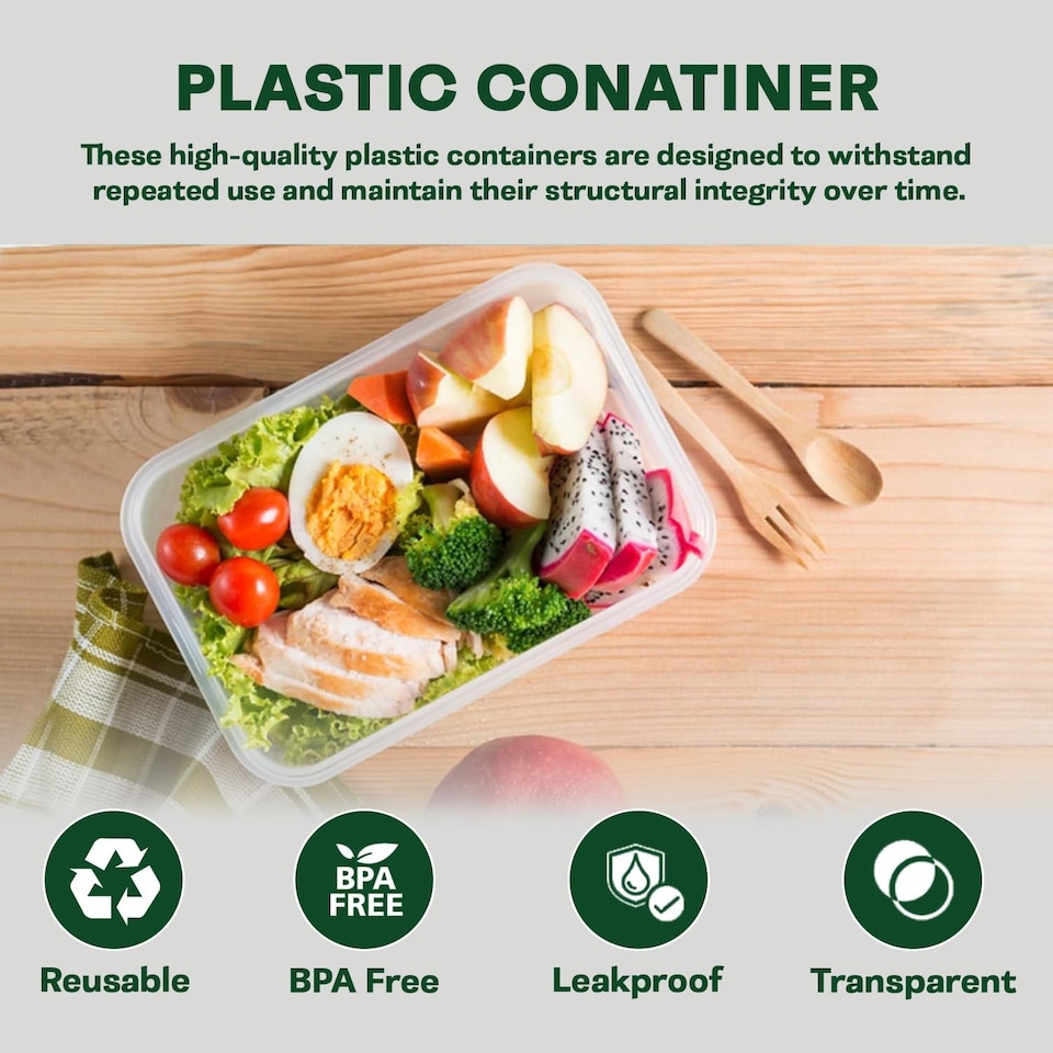 image 1 of ECONX 650ml Plastic Food Storage Containers With Lids Microwave & Freezer Safe Takeaway Reusable Food Containers x 50pk