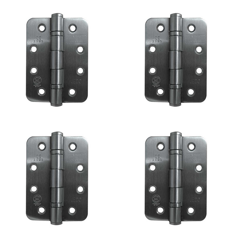 4 PACK Premium Grade 13 Radiused Ball Bearing Hinges 102x76x3mm Satin Stainless Steel - 30/60 Fire Door Hinge