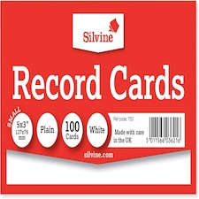 Pack of 100 Plain White Record Cards 5x3" (127 x 76mm)