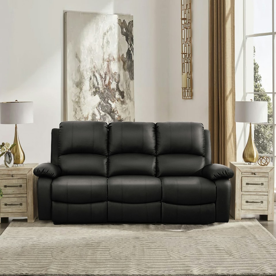 image 1 of Electric Recliner PU Leather 3-Seater Sofa In Black