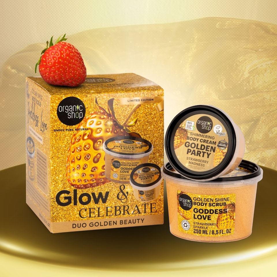 image 1 of Organic Shop Glow & Celebrate Golden Beauty Gift Set 250ml/100ml