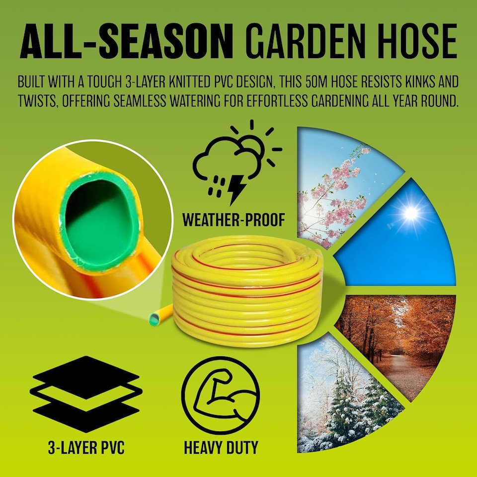 image 1 of 15m Garden Hose Nozzle Watering Knitted Pipe Reel Spray Hosepipe DIY