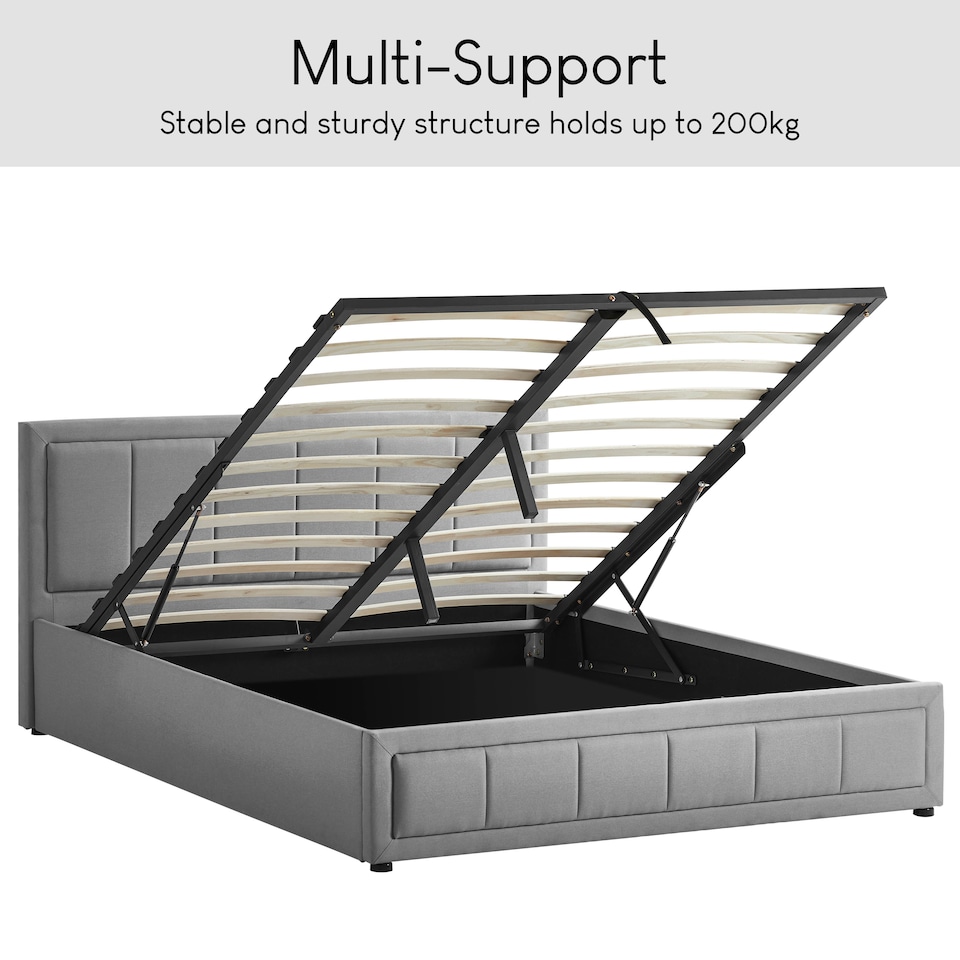 image 1 of Vida Designs Vanita 5ft King Size Ottoman Bed Storage Fabric Upholstered, Light Grey, 150 x 200cm