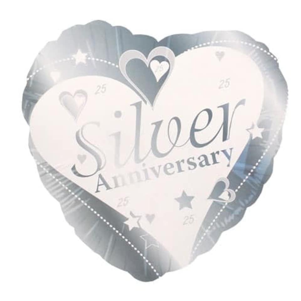 Silver 25th Anniversary Heart Shape Foil Helium Balloon 46cm / 18 in