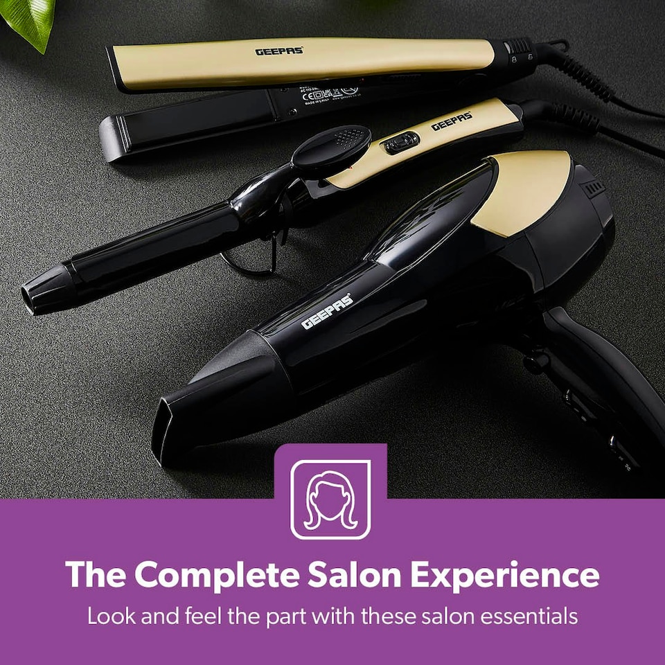 image 1 of GEEPAS 3-in-1 Hair Dryer, Hair Curler & Hair Straightener Combo Set