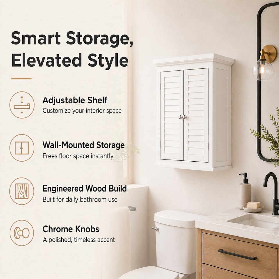 image 1 of Teamson Home Wooden Bathroom Wall Cabinet 2 Doors White