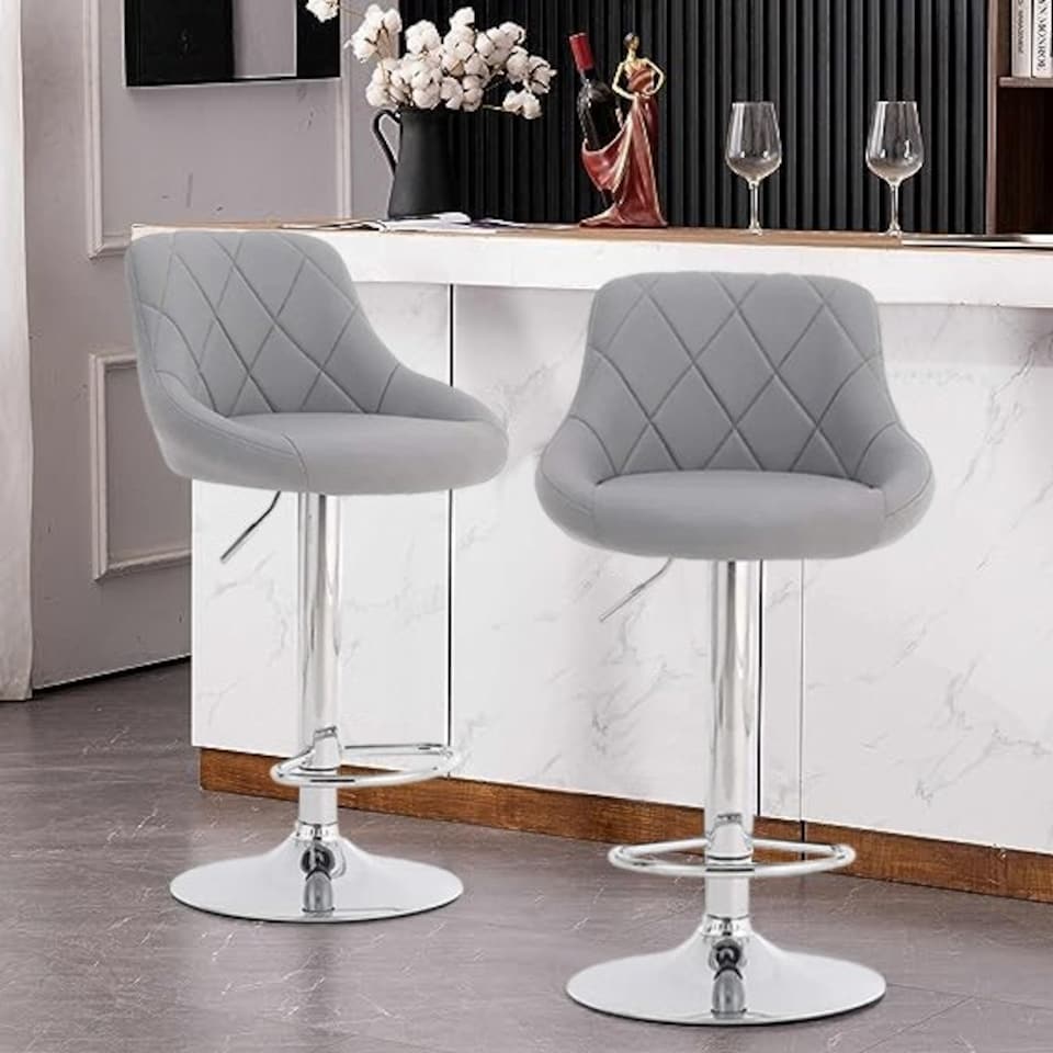 image 1 of 2x Alivio Premium Chrome Bar Stools Grey Luxury Extra Comfort Modern Bar Dining