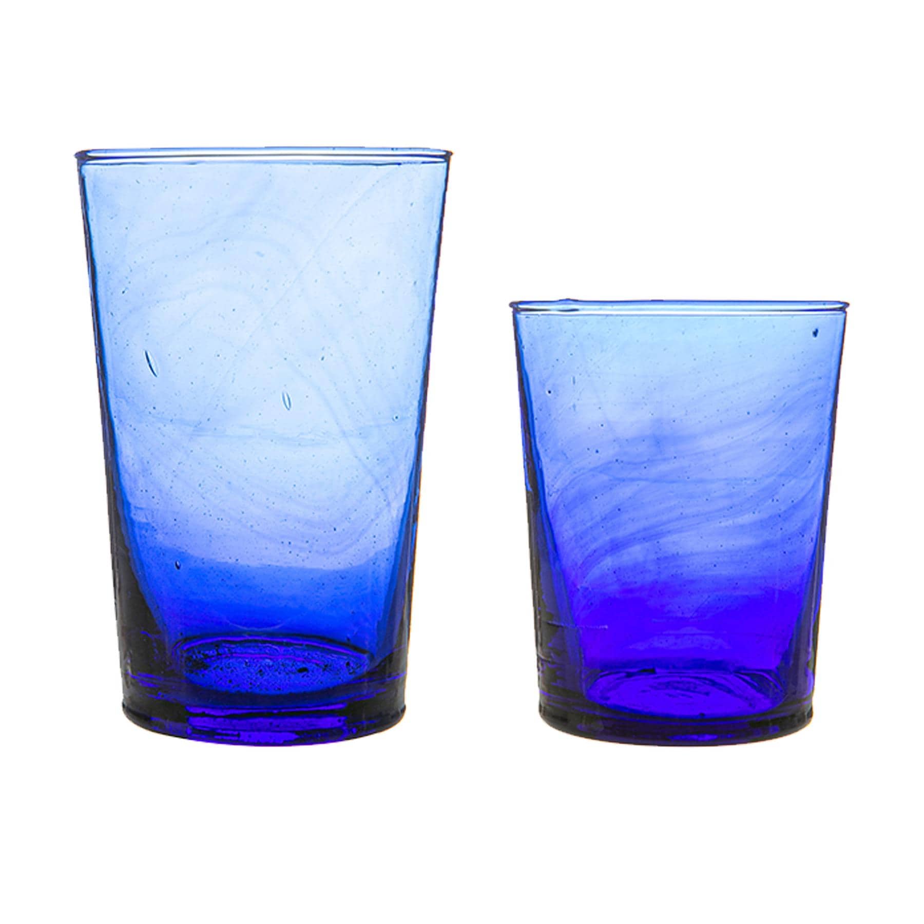 Nicola Spring 12pc Meknes Glassware Set - Hand-Blown Moroccan Recycled Glass Highball Whisky Drinking Tumblers - Blue Glass Blue Blue 325ml: 12 x 7.5