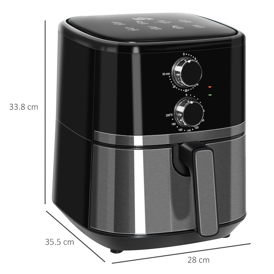 image 1 of HOMCOM 4.5L Air Fryer, 1500W Air Fryer Oven with Rapid Air Circulation, Adjustable Temperature, Timer and Nonstick Basket for Oil Less or Low Fat Cooking, Black