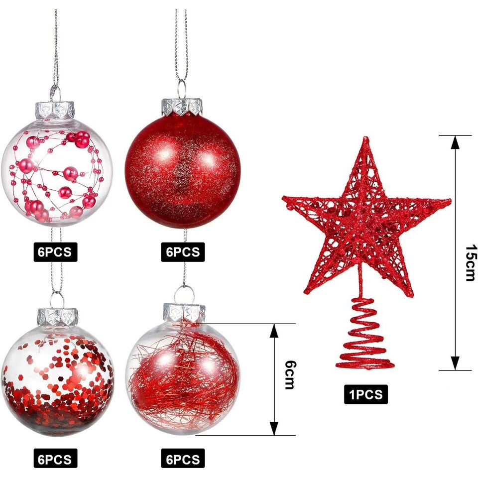 image 1 of 24 Piece Christmas Bauble & Tree Top Star Decoration Set | Shatterproof Tree Ornaments